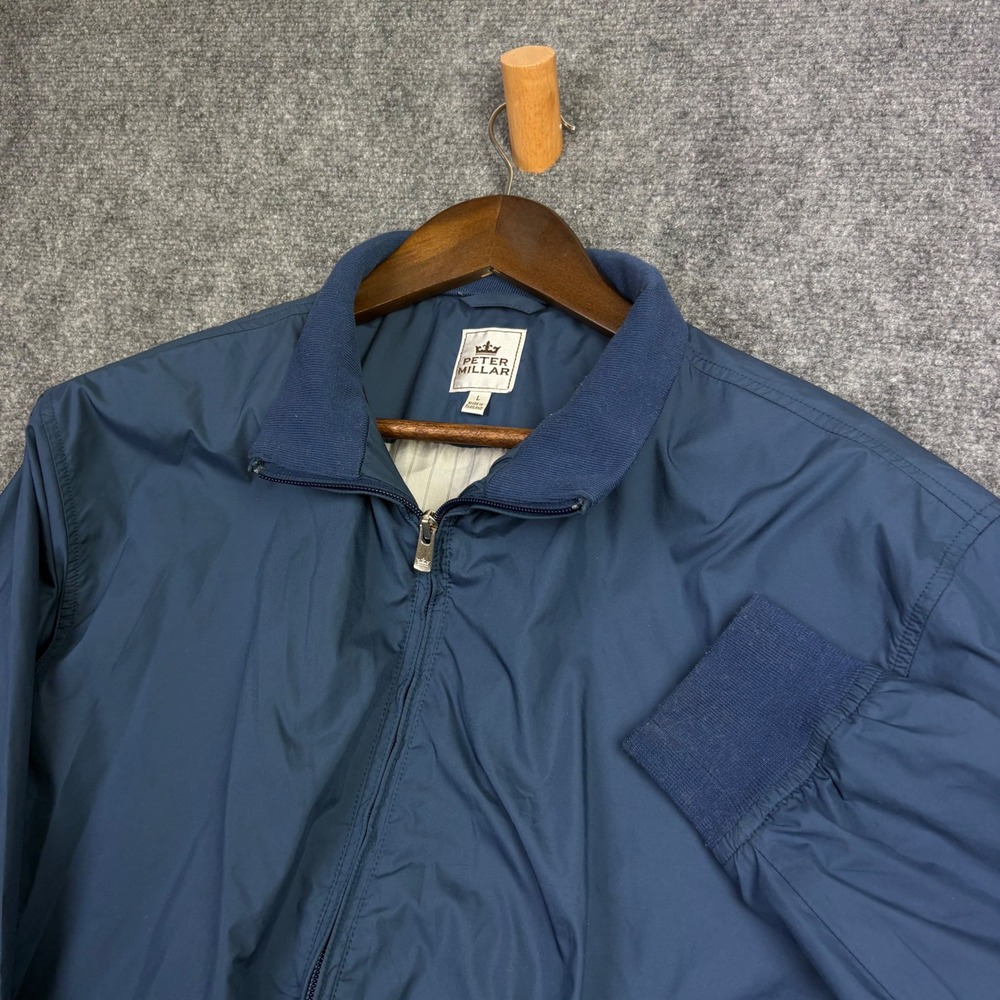 Peter Millar Jacket Mens L Blue Full Zip Mock Neck Lightweight Harrington Coat